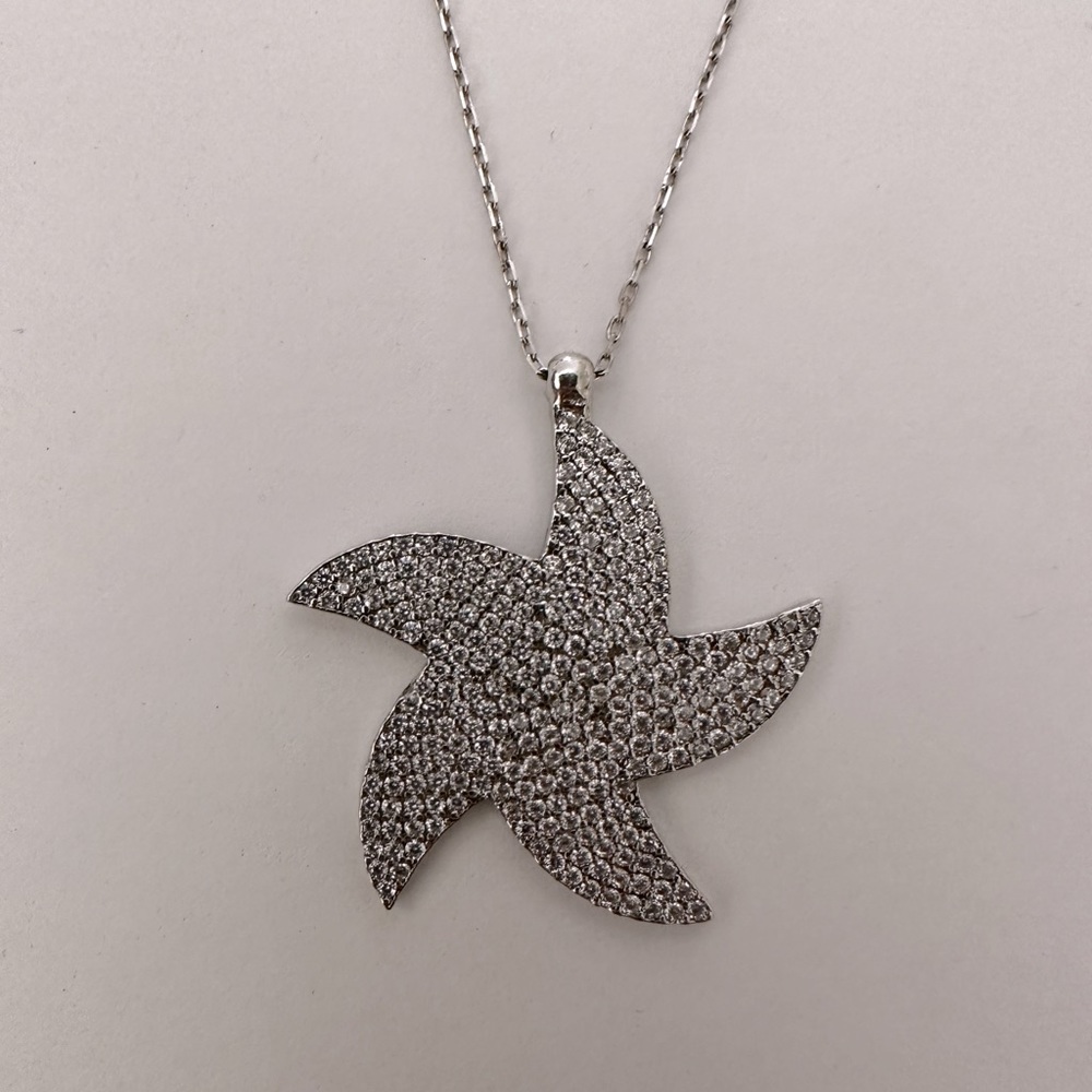 925 Sterling silver sea star necklace cz stones